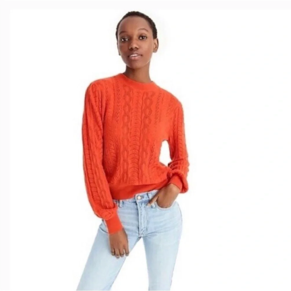J.Crew x Demylee Pointelle Orange Crewneck Wool Sweater